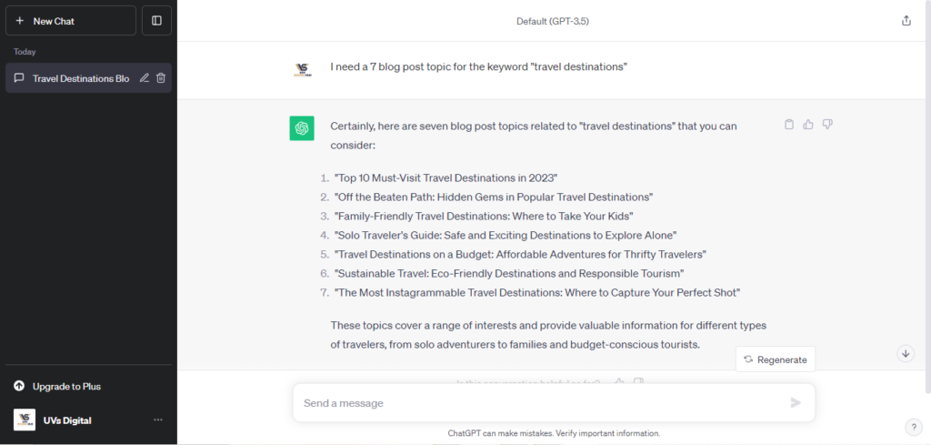 How to get blog post topics using ChatGPT