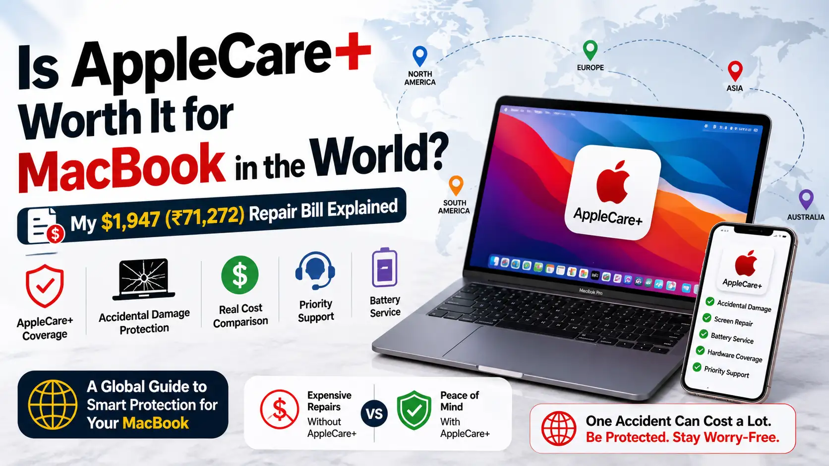 AppleCare+ for MacBook global guide with real MacBook Pro screen repair bill and repair cost comparison